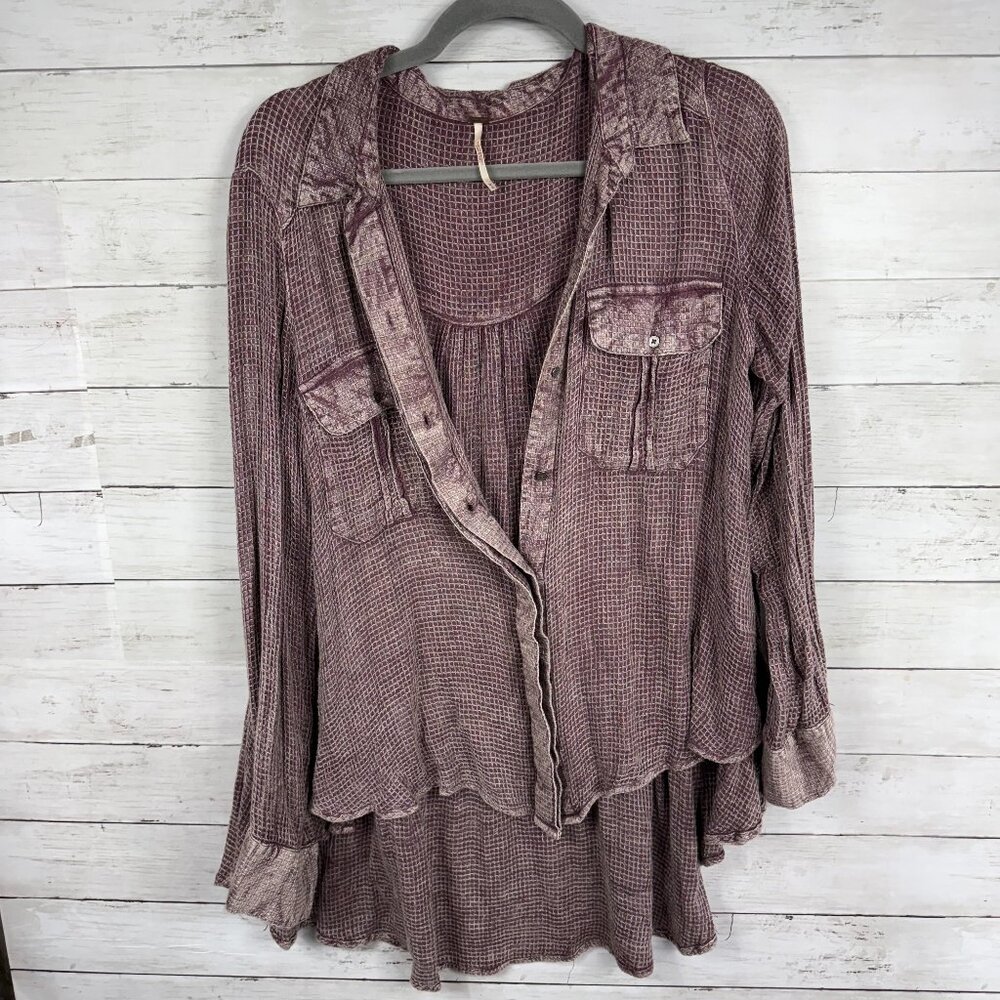 Free People One of the Guys Purple Oversized Waffle High-Low Top
